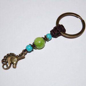 Unicorn Keychain,Unicorn and Stone Beaded Keychain,Bronze Unicorn Keyring
